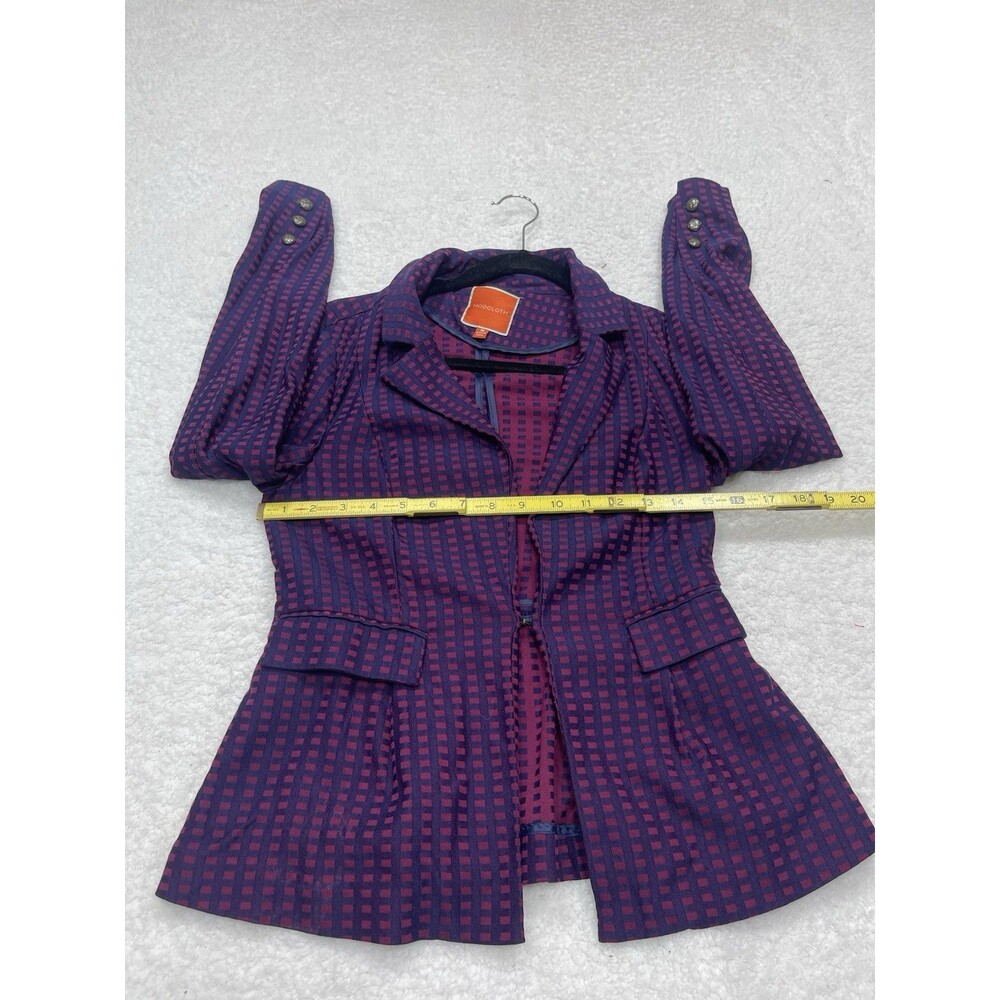 Modcloth Peplum Blazer Womens Navy Maroon Check Secretary Preppy Retro Medium - Picture 4 of 8